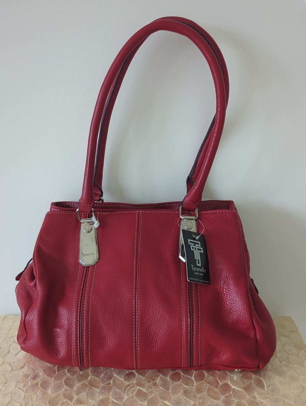 Tignanello Red Pebbled Leather Shoulder Tote